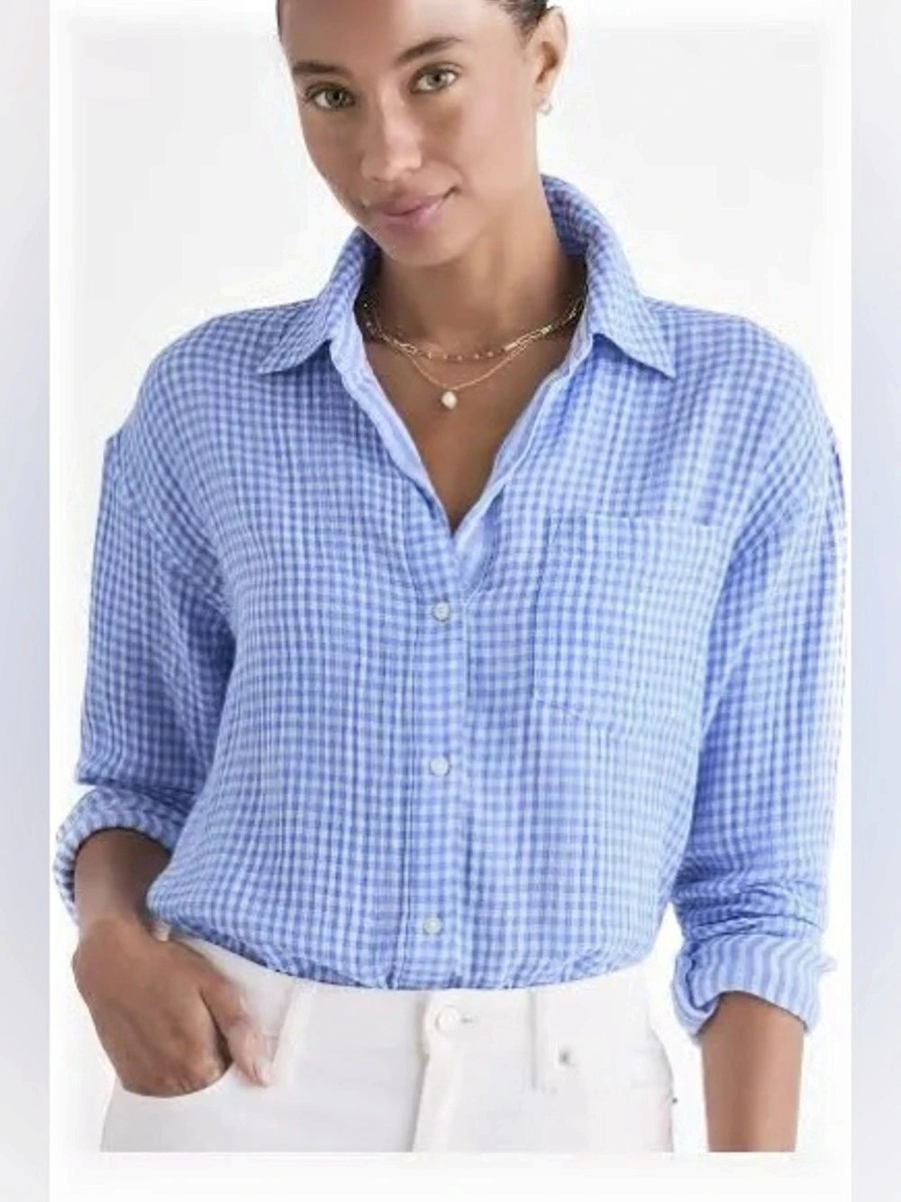 Nordstrom Tech-Smart | Trim Fit Gingham Button Down Blue & White